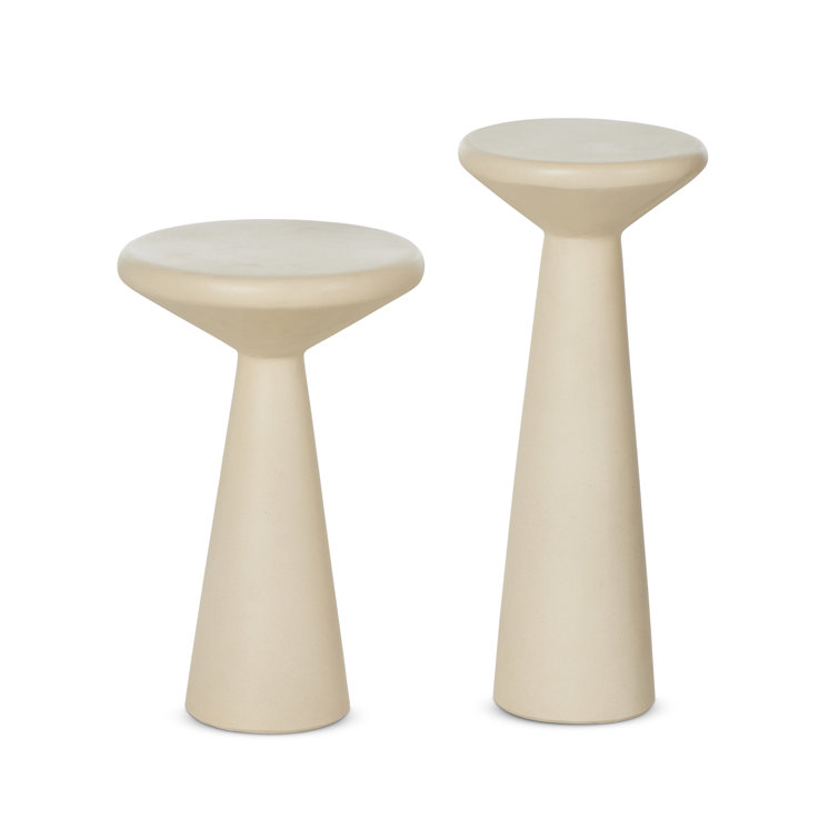 Parchment White Round Stone Accent Table, 20" Industrial