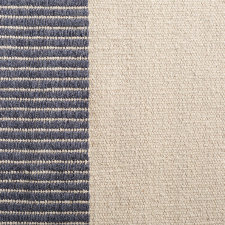 Natural and Gray Wool Flat Woven Stripe Rug, 6' x 9'
