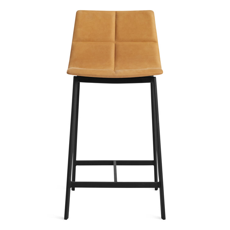 Camel Genuine Leather Counter Stool with Black Metal Legs