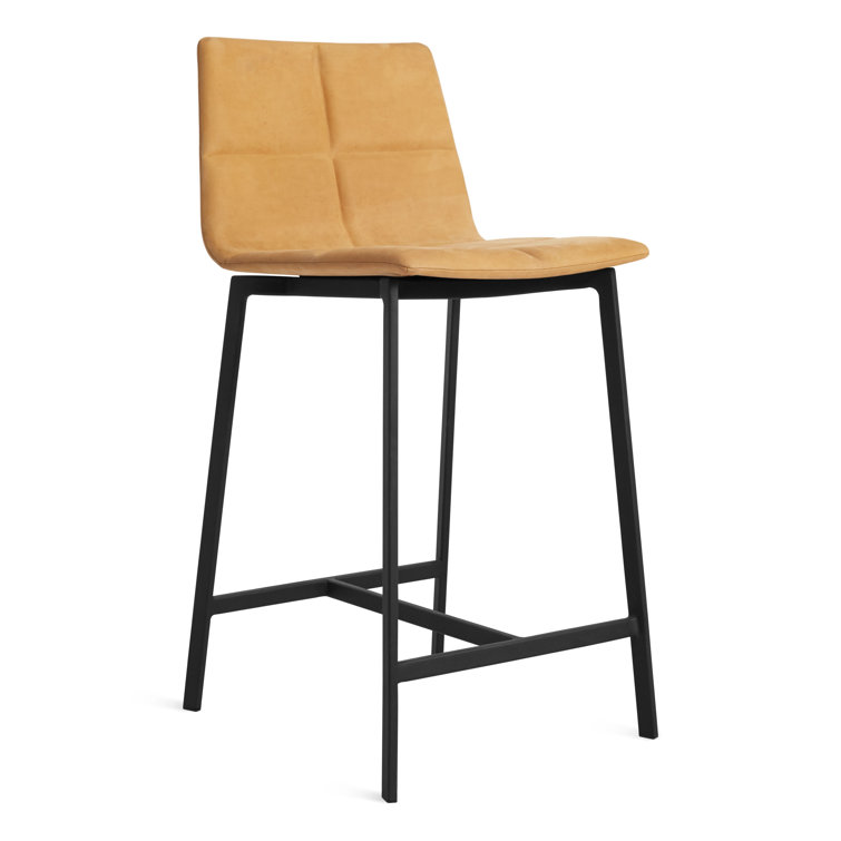 Camel Genuine Leather Counter Stool with Black Metal Legs