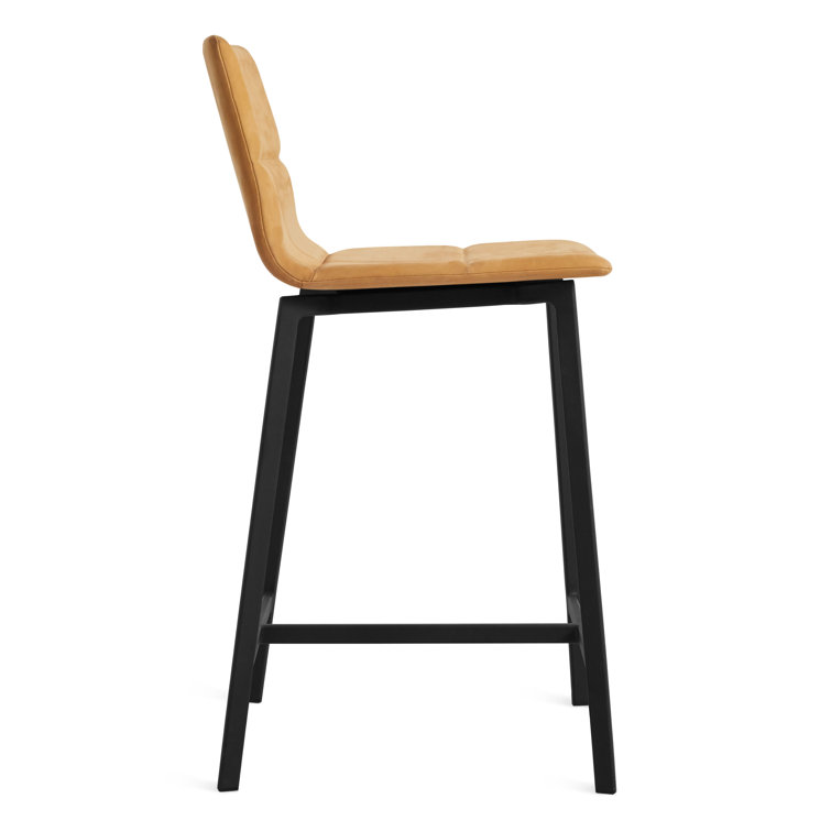Camel Genuine Leather Counter Stool with Black Metal Legs
