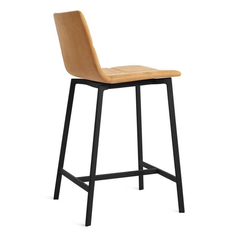 Camel Genuine Leather Counter Stool with Black Metal Legs