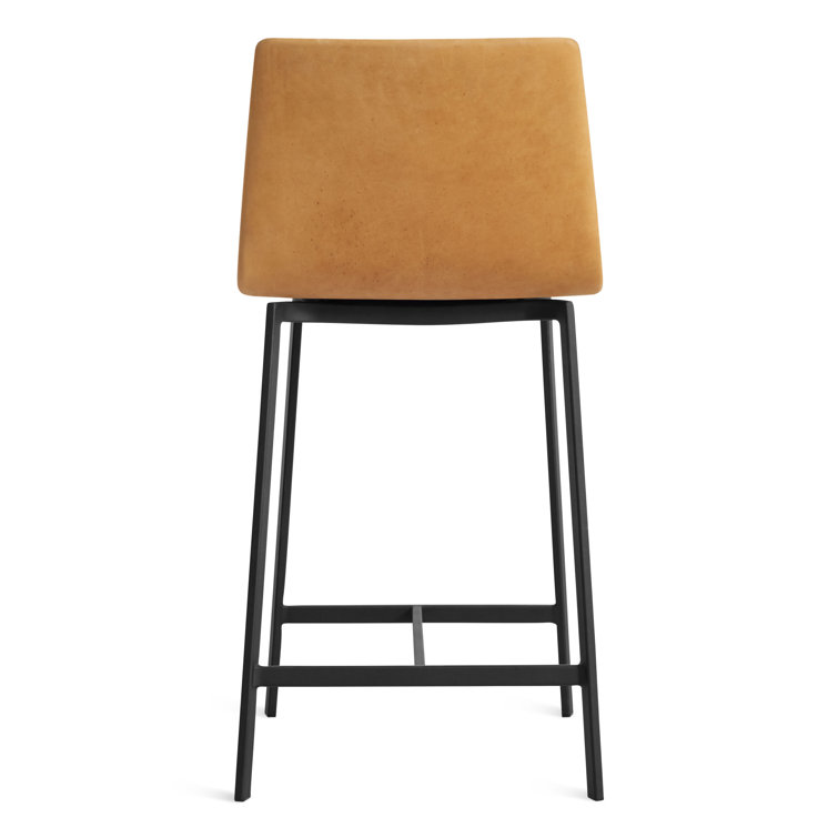 Camel Genuine Leather Counter Stool with Black Metal Legs