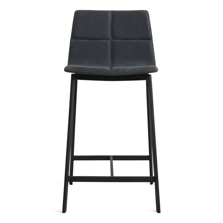 Ink Genuine Leather Counter Stool with Black Metal Legs