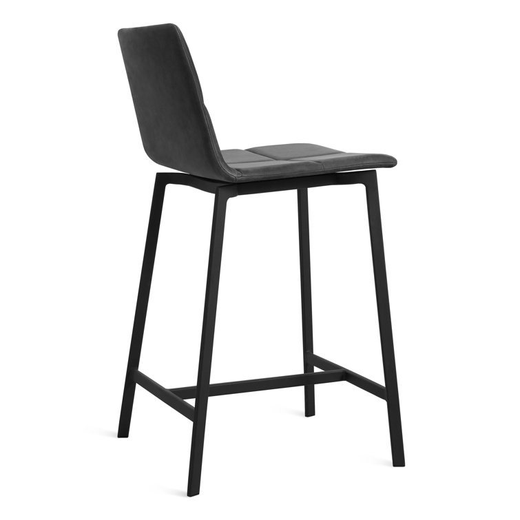 Ink Genuine Leather Counter Stool with Black Metal Legs