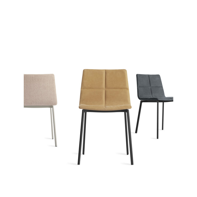 Camel Leather Upholstered Side Chair with Black Metal Base