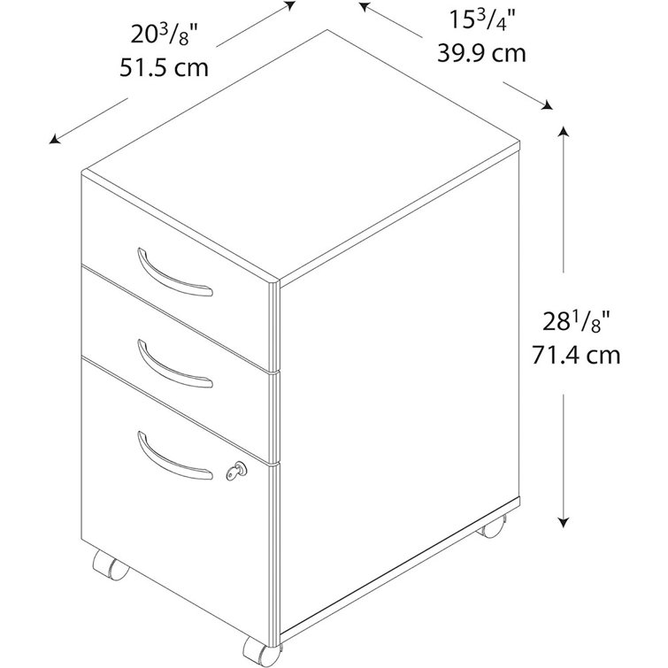 Hansen Cherry 3-Drawer Mobile Lockable File Cabinet