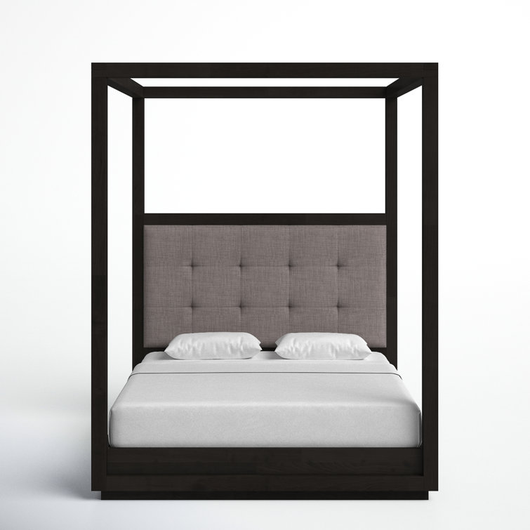 Distressed Basalt Gray and Dolphin King Canopy Bed with Nickel Accents