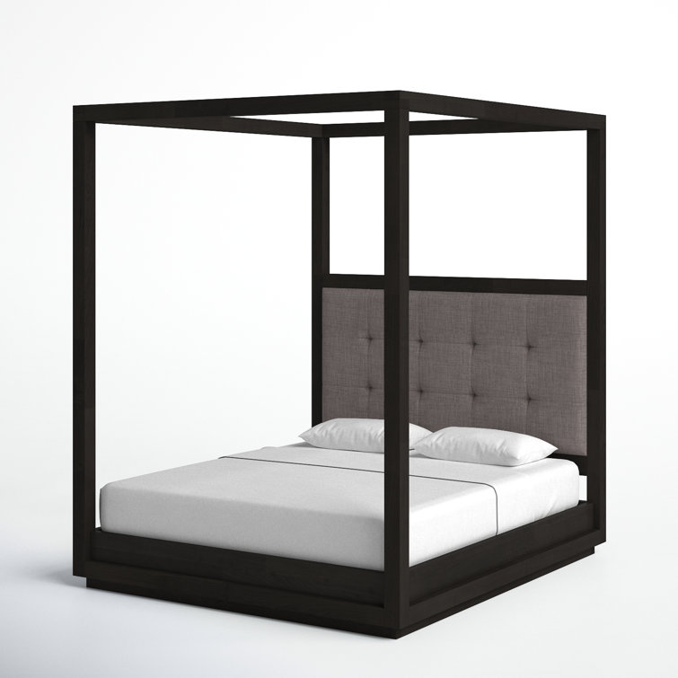 Distressed Basalt Gray and Dolphin King Canopy Bed with Nickel Accents
