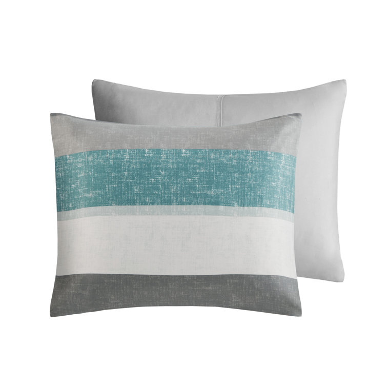 Aqua and Grey Reversible Microfiber Full Bedding Set