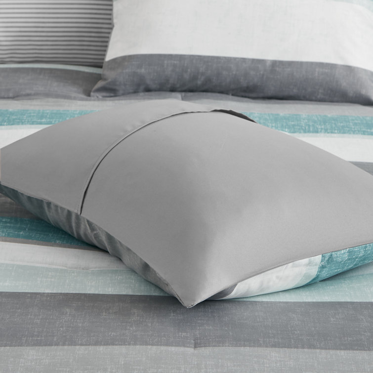 Aqua and Grey Reversible Microfiber Full Bedding Set