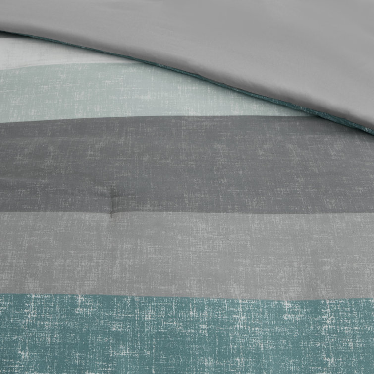 Aqua and Grey Reversible Microfiber Full Bedding Set