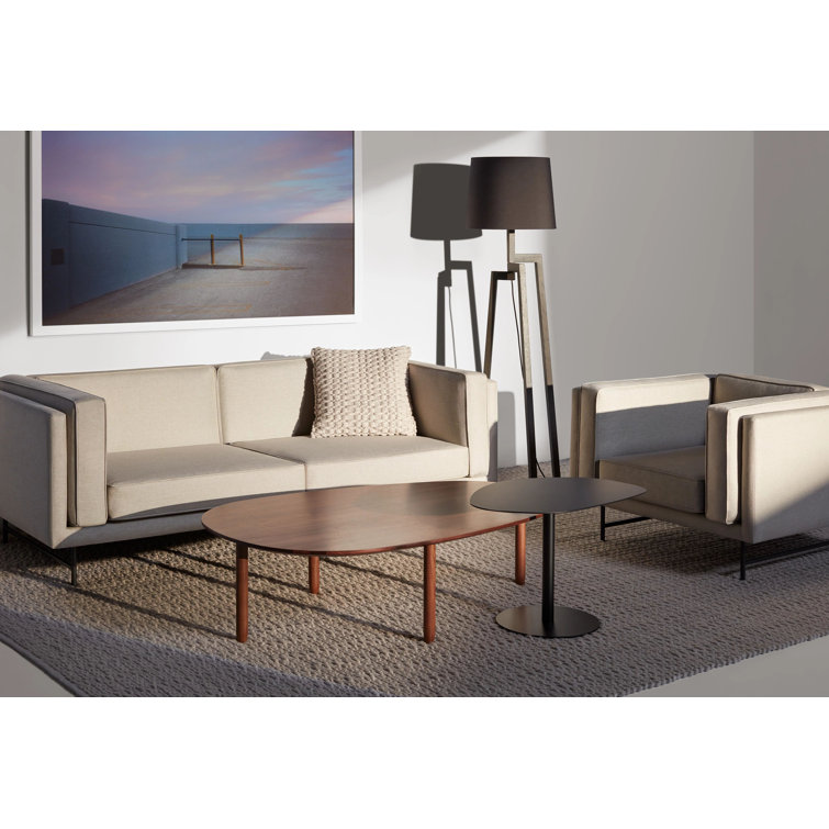 Sanford Natural Linen 96" Sofa with Black Metal Legs