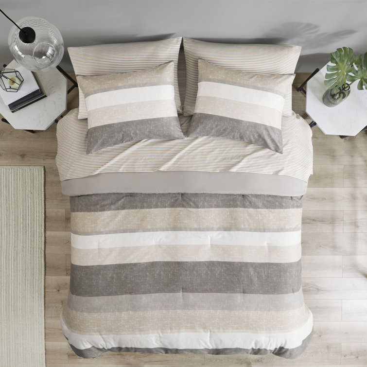 King Taupe and Grey Microfiber 7-Piece Bed in a Bag Set