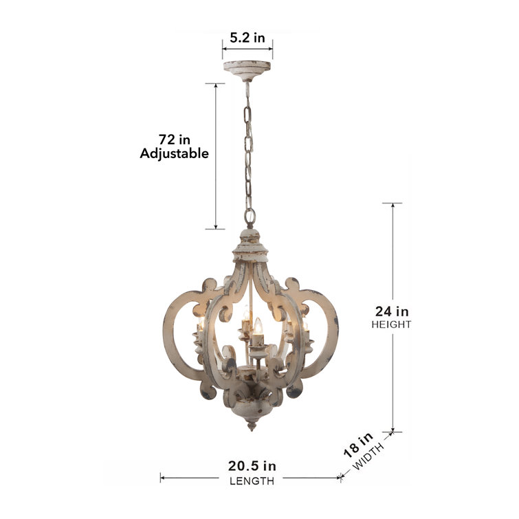 Antiqued White Wood and Metal 6-Light Geometric Chandelier