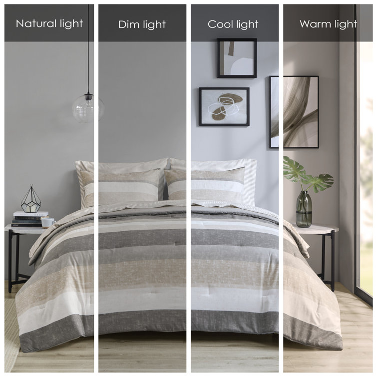 King Taupe and Grey Microfiber 7-Piece Bed in a Bag Set