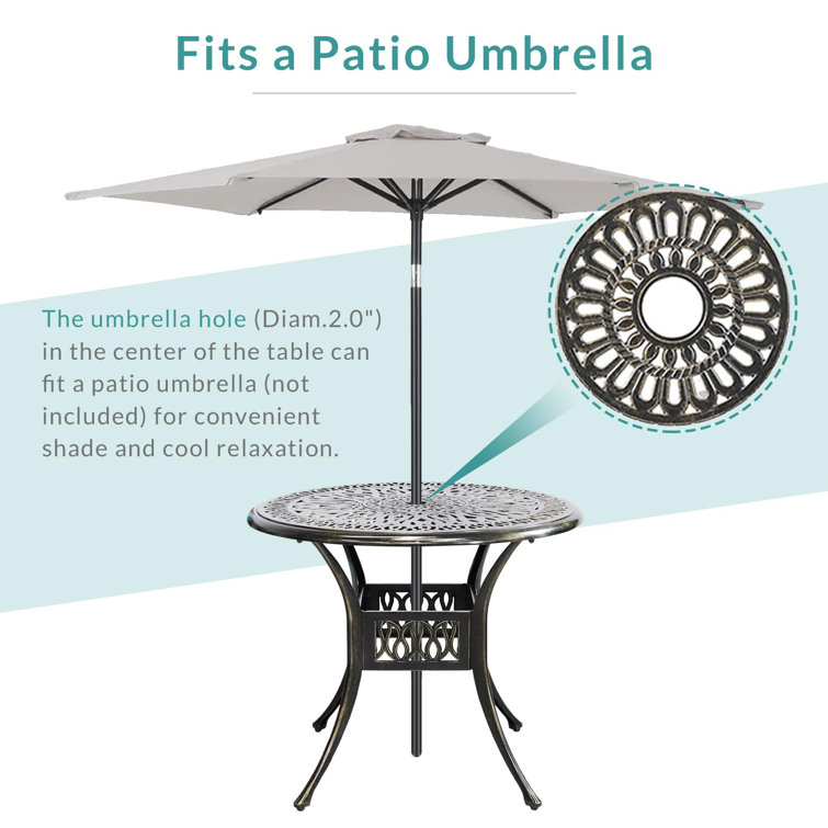 4-Person Round Black Metal Outdoor Dining Set with Chili Red Cushions