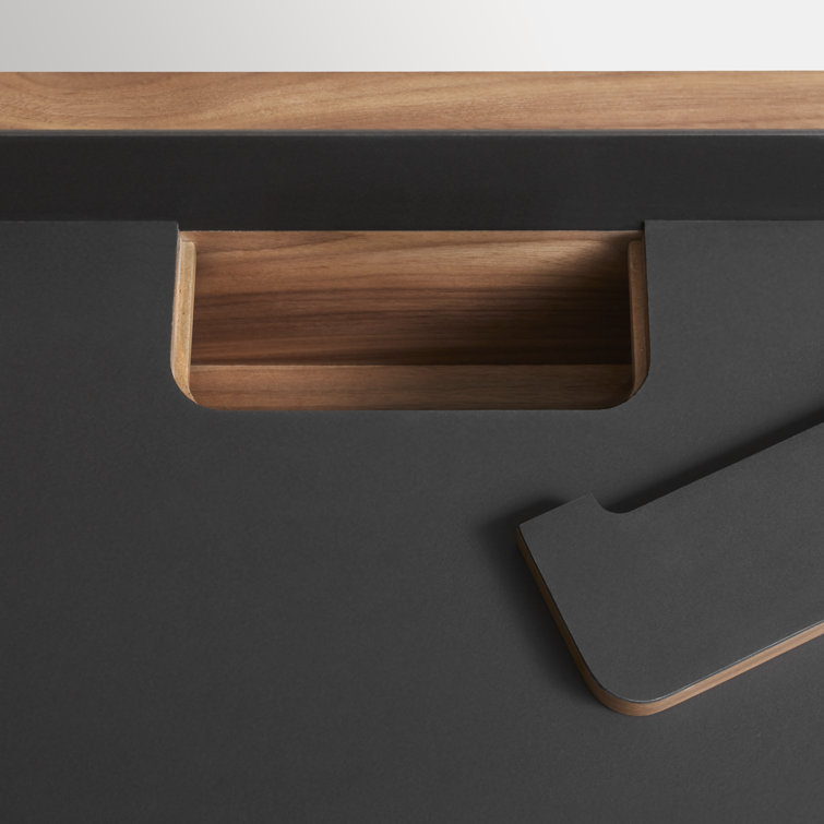 Walnut and Black Wood Desk with Drawer