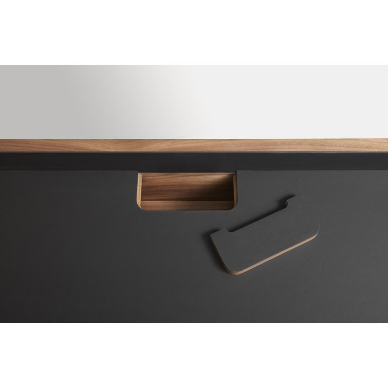 Walnut and Black Wood Desk with Drawer