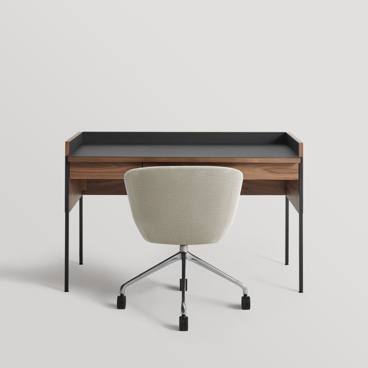 Walnut and Black Wood Desk with Drawer