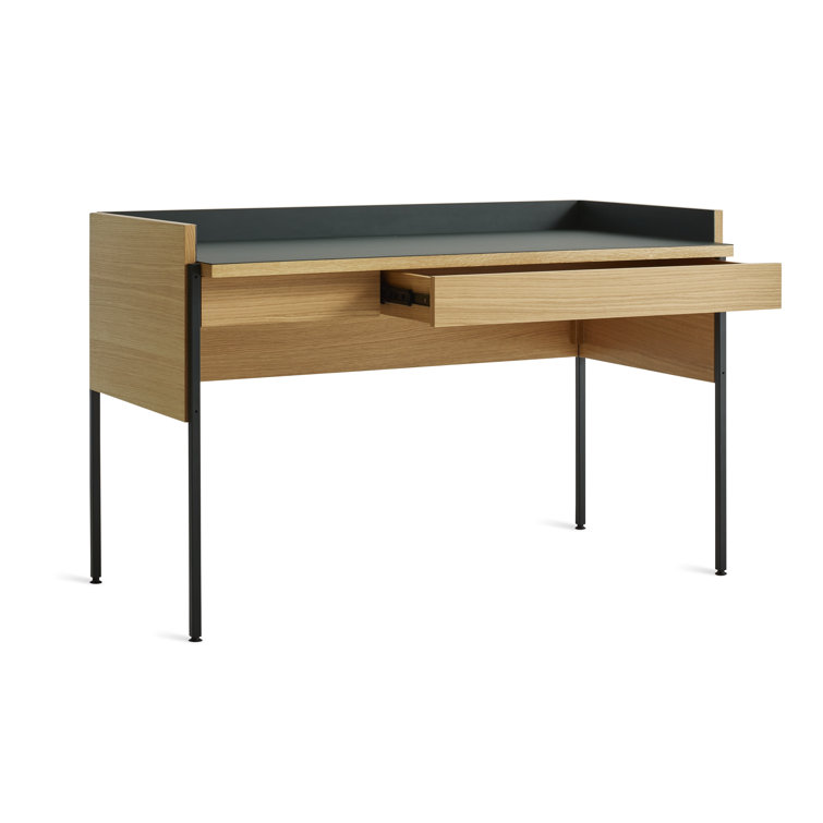 White Oak and Navy Green Desk with Drawer