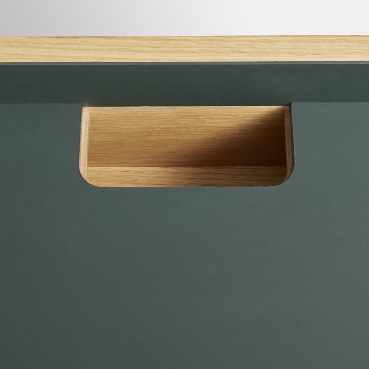 White Oak and Navy Green Desk with Drawer