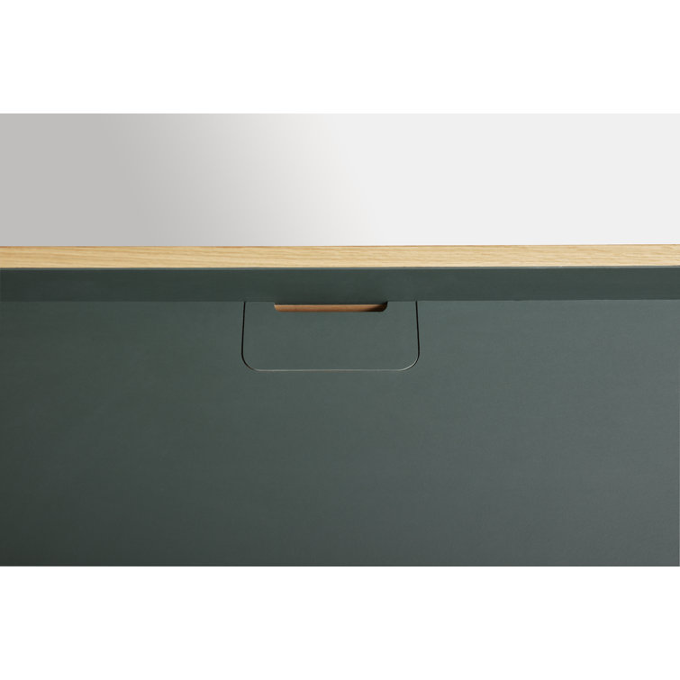 White Oak and Navy Green Desk with Drawer