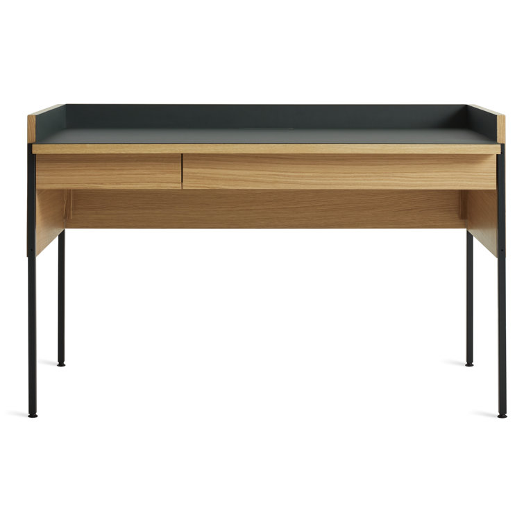 White Oak and Navy Green Desk with Drawer