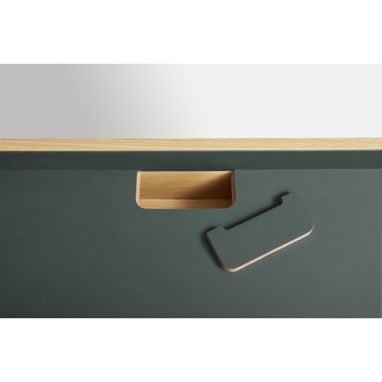White Oak and Navy Green Desk with Drawer
