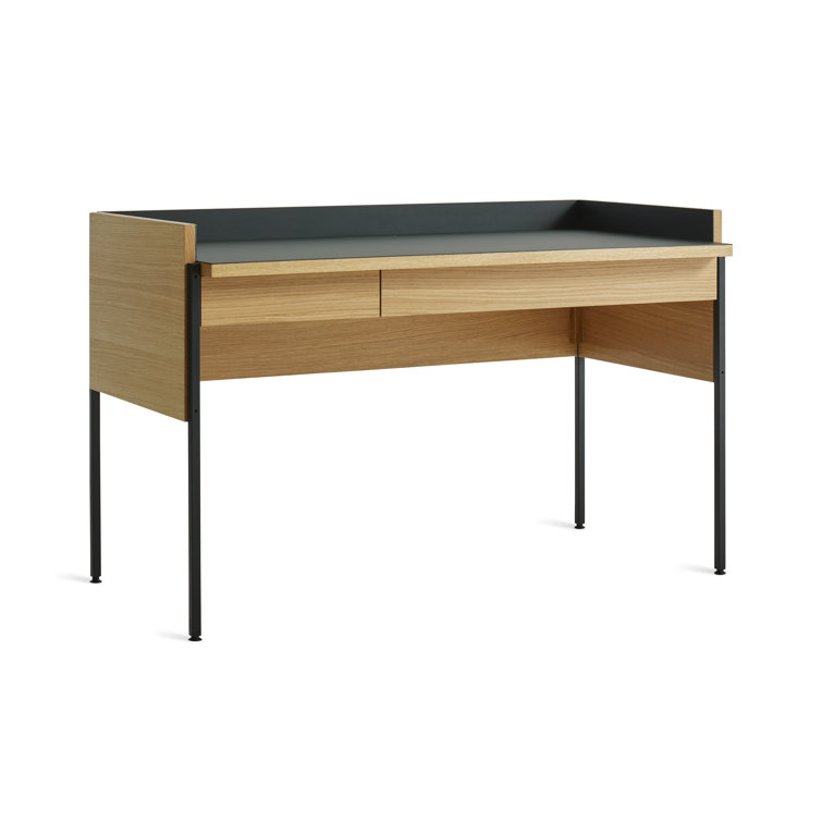 White Oak and Navy Green Desk with Drawer