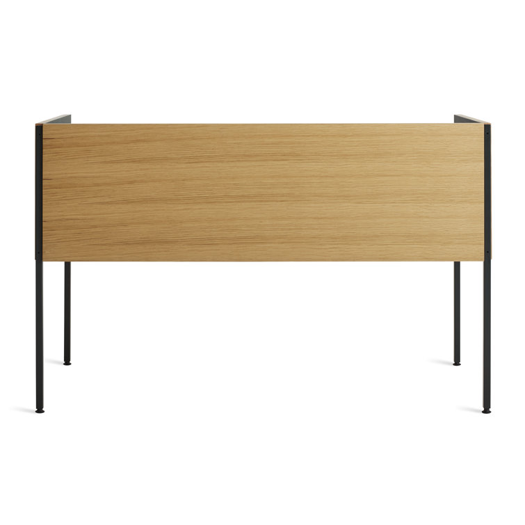 White Oak and Navy Green Desk with Drawer