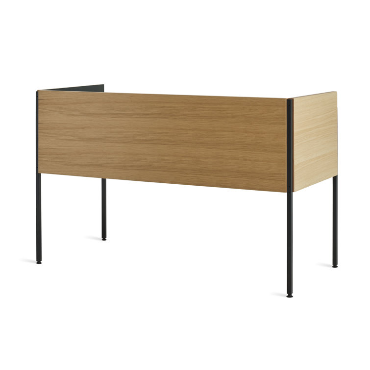 White Oak and Navy Green Desk with Drawer