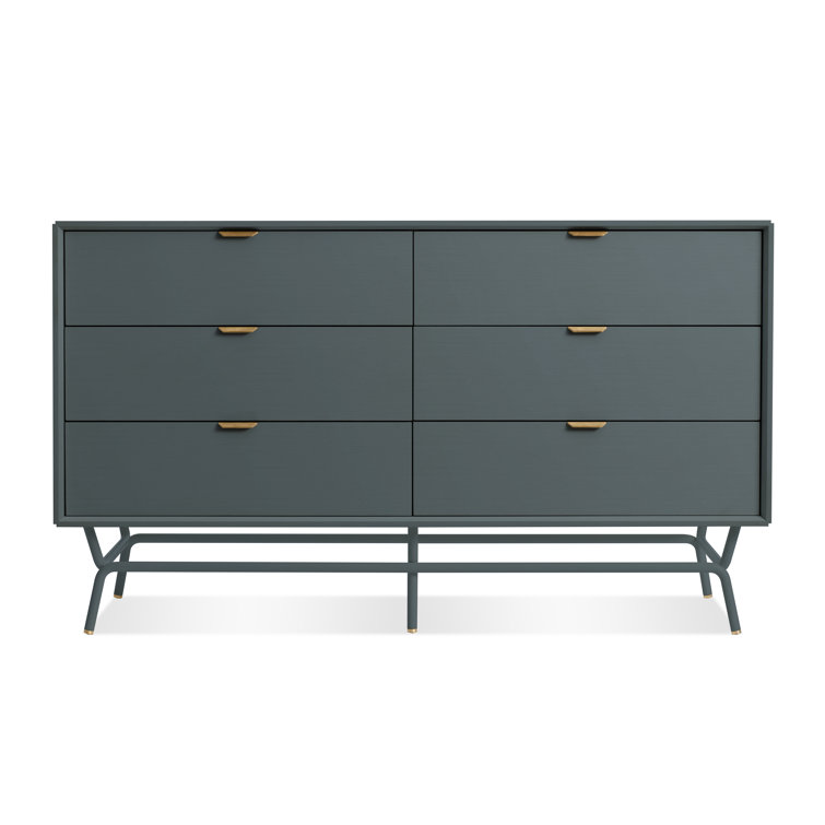 Marine Blue Mid-Century 6-Drawer Dresser with Soft Close