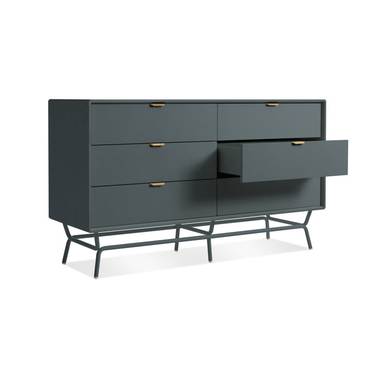 Marine Blue Mid-Century 6-Drawer Dresser with Soft Close