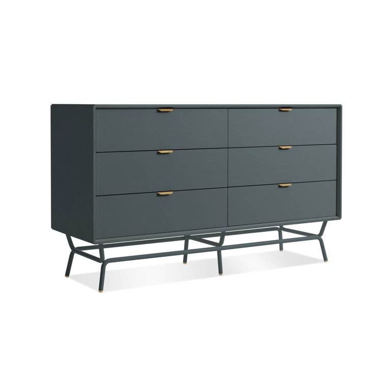 Marine Blue Mid-Century 6-Drawer Dresser with Soft Close