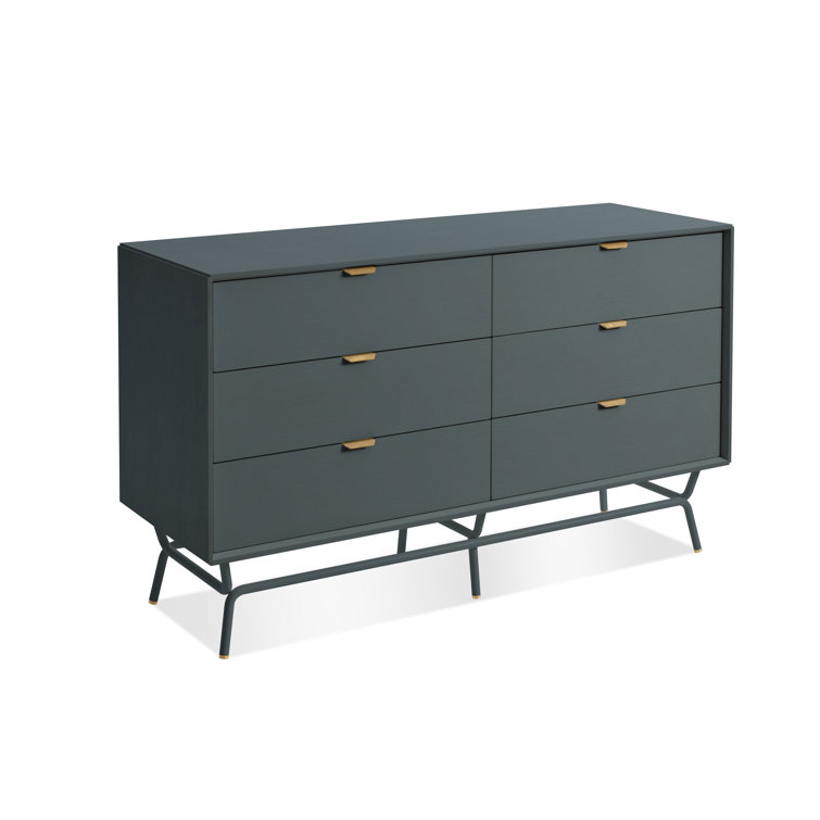Marine Blue Mid-Century 6-Drawer Dresser with Soft Close