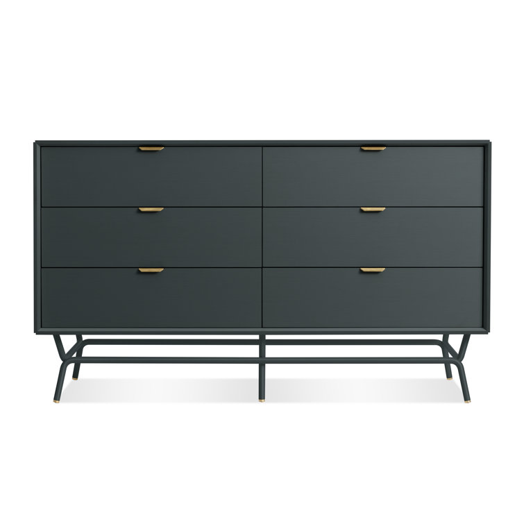 Navy Green Metal and Wood 6-Drawer Dresser