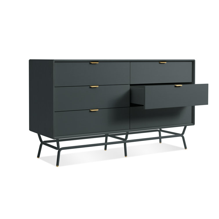 Navy Green Metal and Wood 6-Drawer Dresser