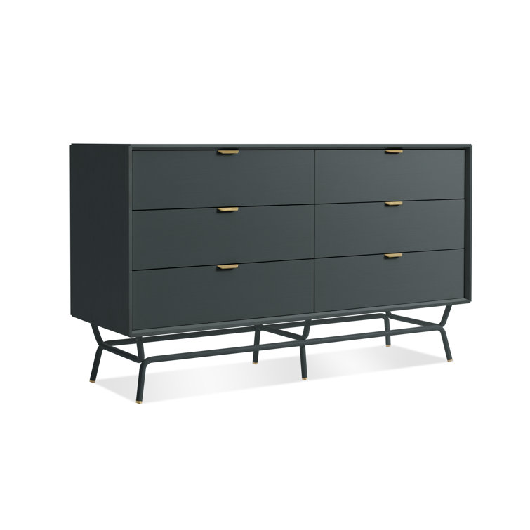 Navy Green Metal and Wood 6-Drawer Dresser