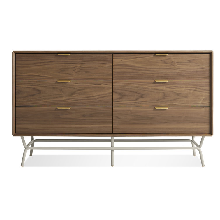 Walnut and Putty Gray Metal-Wood 6 Drawer Dresser with Soft Close