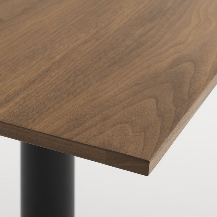 Walnut and Matte Black Rectangular Cafe Table with Steel Pedestal