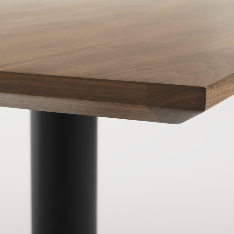 Walnut and Matte Black Rectangular Cafe Table with Steel Pedestal