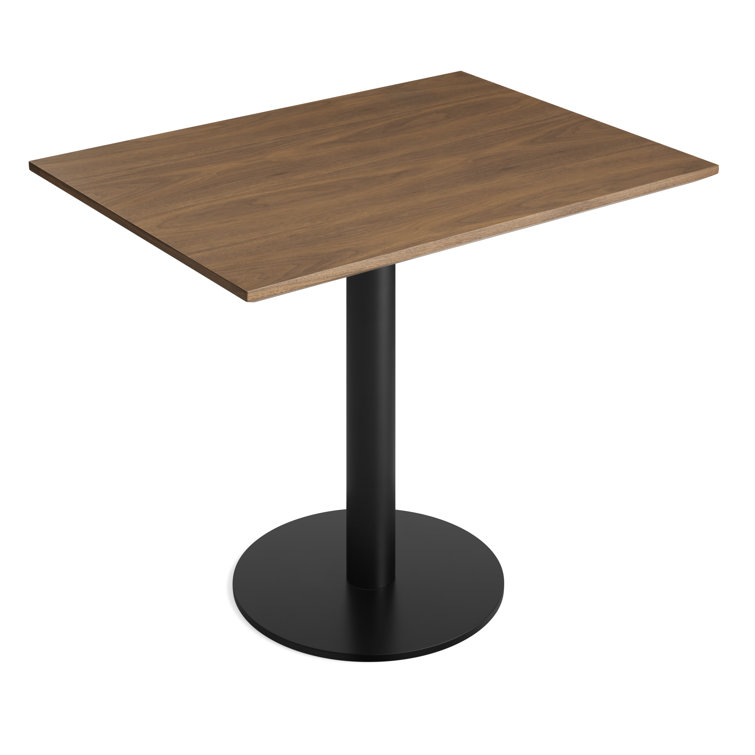 Walnut and Matte Black Rectangular Cafe Table with Steel Pedestal