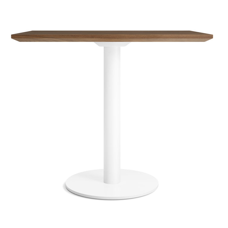 Walnut and Matte White Rectangular Dining Table with Steel Pedestal