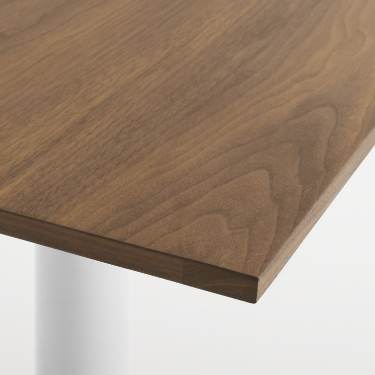Walnut and Matte White Rectangular Dining Table with Steel Pedestal