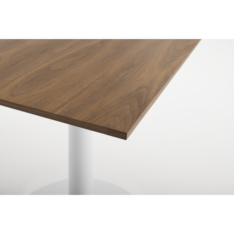 Walnut and Matte White Rectangular Dining Table with Steel Pedestal