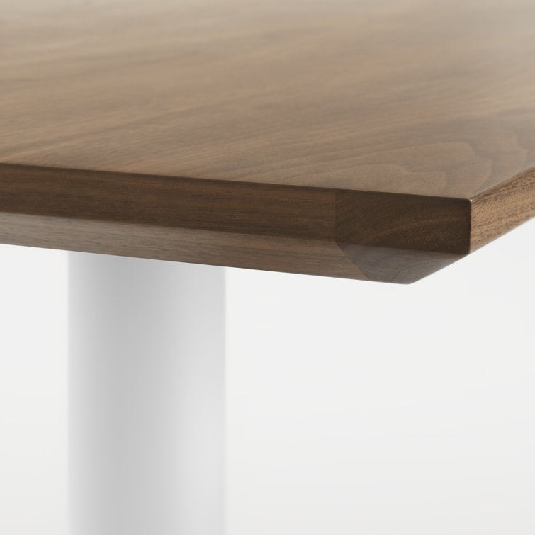 Walnut and Matte White Rectangular Dining Table with Steel Pedestal
