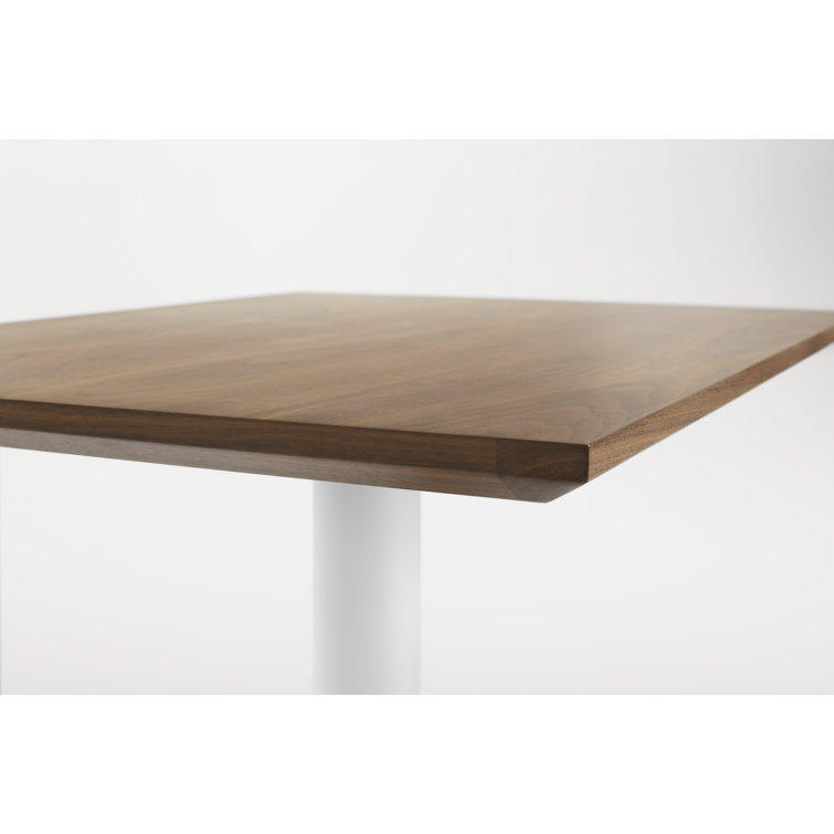 Walnut and Matte White Rectangular Dining Table with Steel Pedestal
