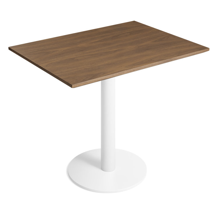 Walnut and Matte White Rectangular Dining Table with Steel Pedestal