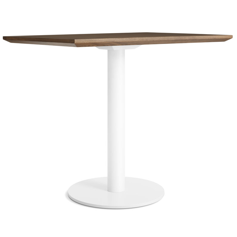 Walnut and Matte White Rectangular Dining Table with Steel Pedestal